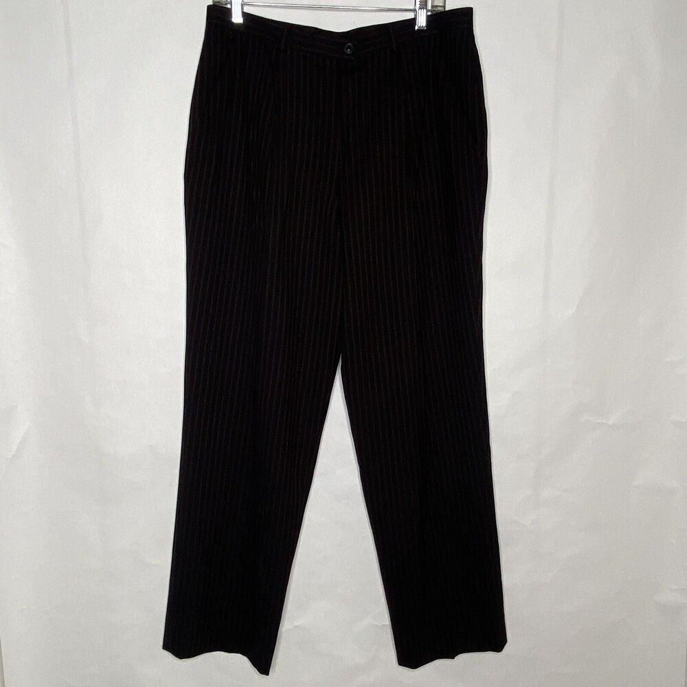 Escada Dress Pants Womens 44 Wool Pinstripe High Rise Straight Leg Cuffed Vtg
